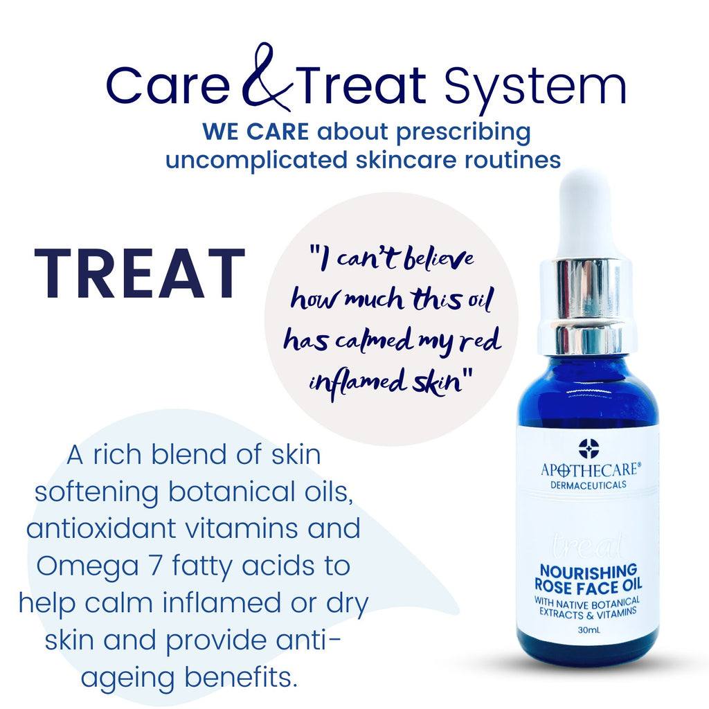 Care and Treat System featuring Nourishing Rose Facial Oil from Apothecare Treat Collection